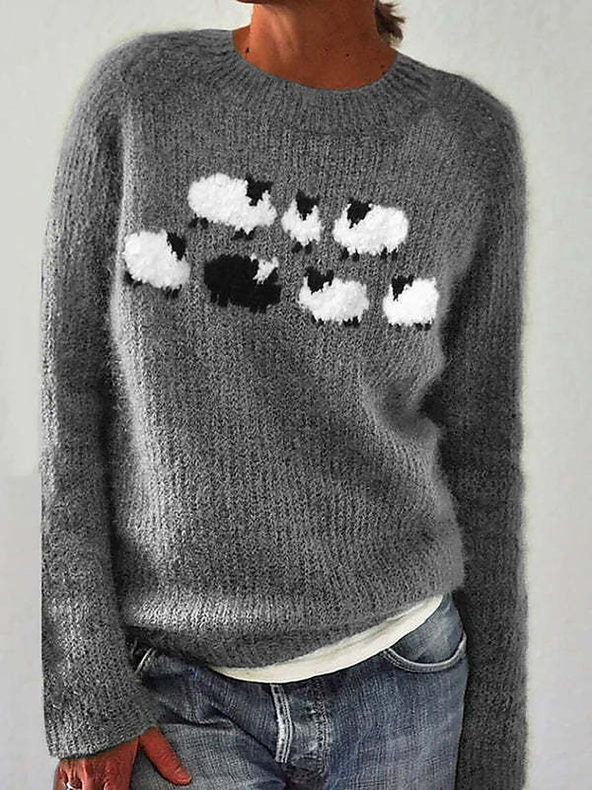 Moncelia Rosette Nordic Yoke Pullover Sweater