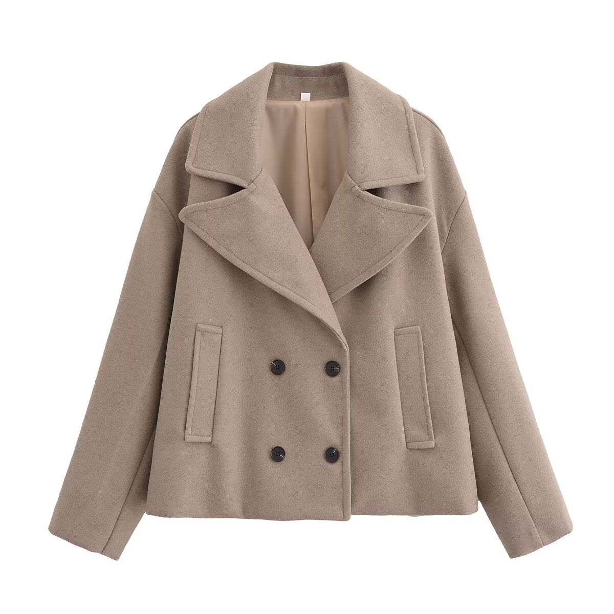 Moncelia Thalia Double-Breasted Cropped Pea Coat