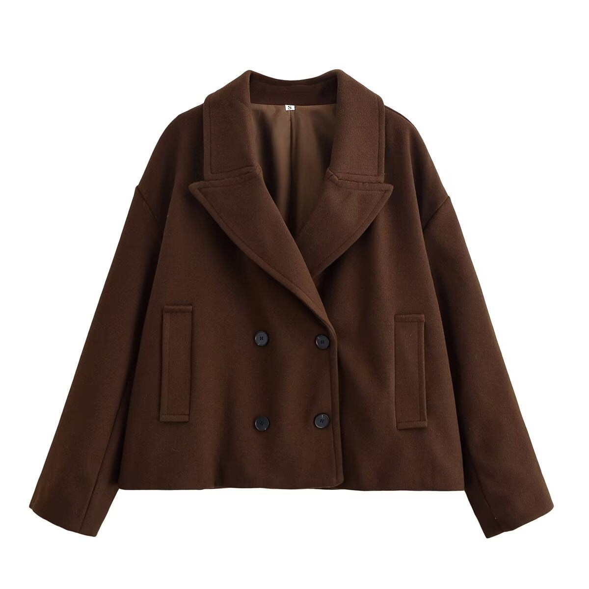 Moncelia Thalia Double-Breasted Cropped Pea Coat