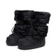 Moncelia black faux fur studded platform snow boots, pair showing lace-up front, women's sizes 5.5 to 9