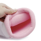 Moncelia pink faux fur snow boots, close-up of fleece lining at the opening, women's sizes 5.5 to 9