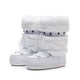 Moncelia white faux fur studded platform snow boots, pair shown at an angle with laces, women's sizes 5.5 to 9