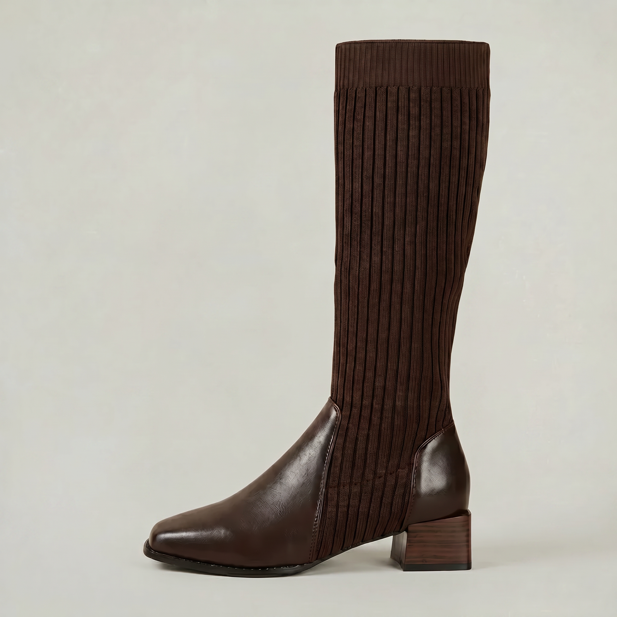 Moncelia Vilma Ribbed Knit Block Heel Knee-High Boots