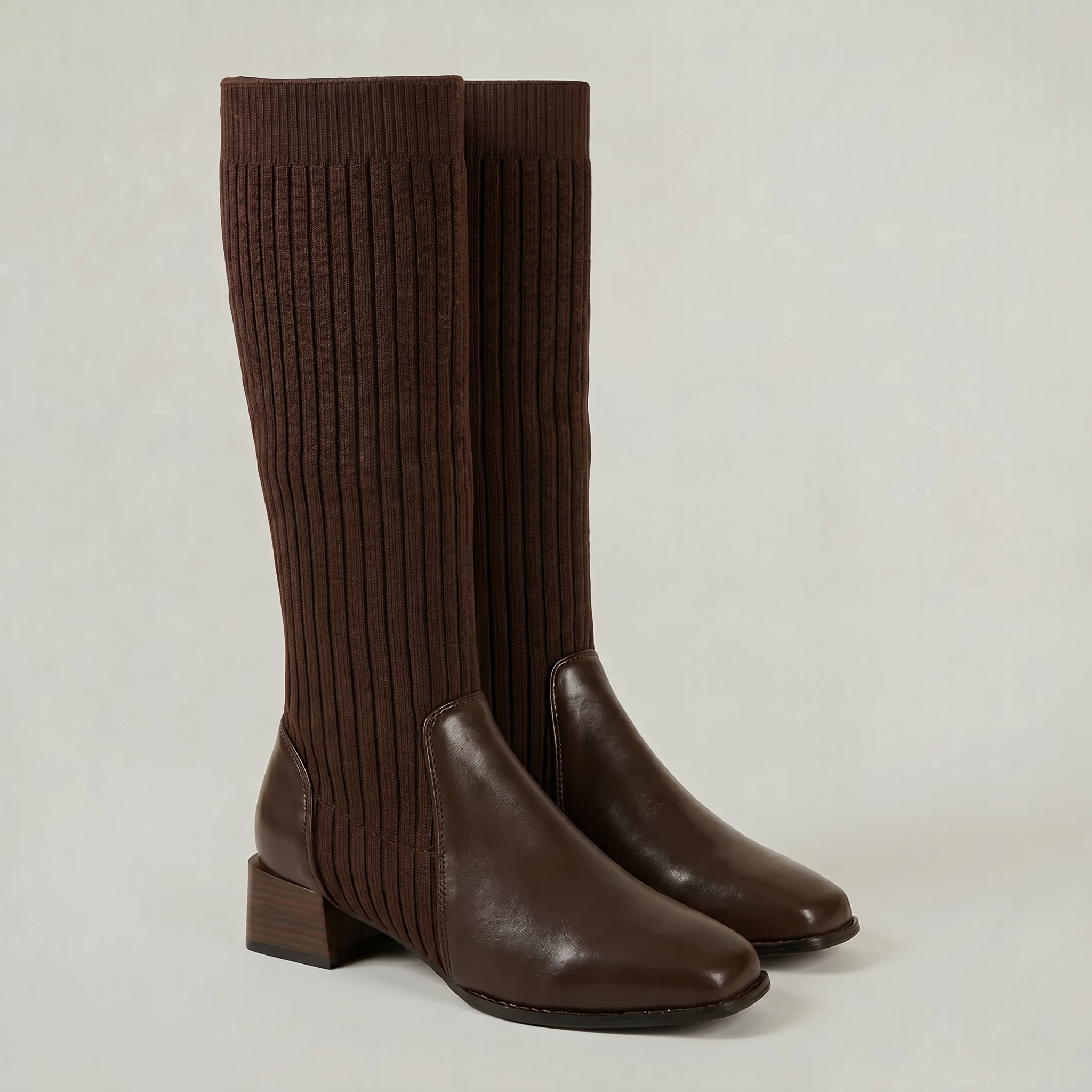 Moncelia Vilma Ribbed Knit Block Heel Knee-High Boots