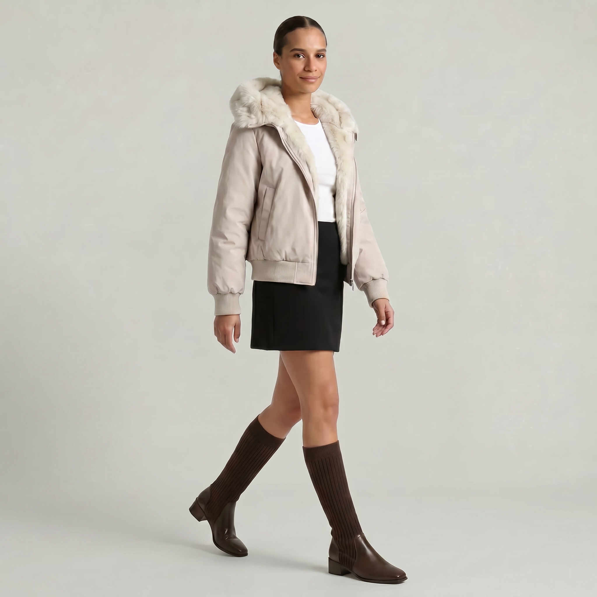 Moncelia Vilma Ribbed Knit Block Heel Knee-High Boots
