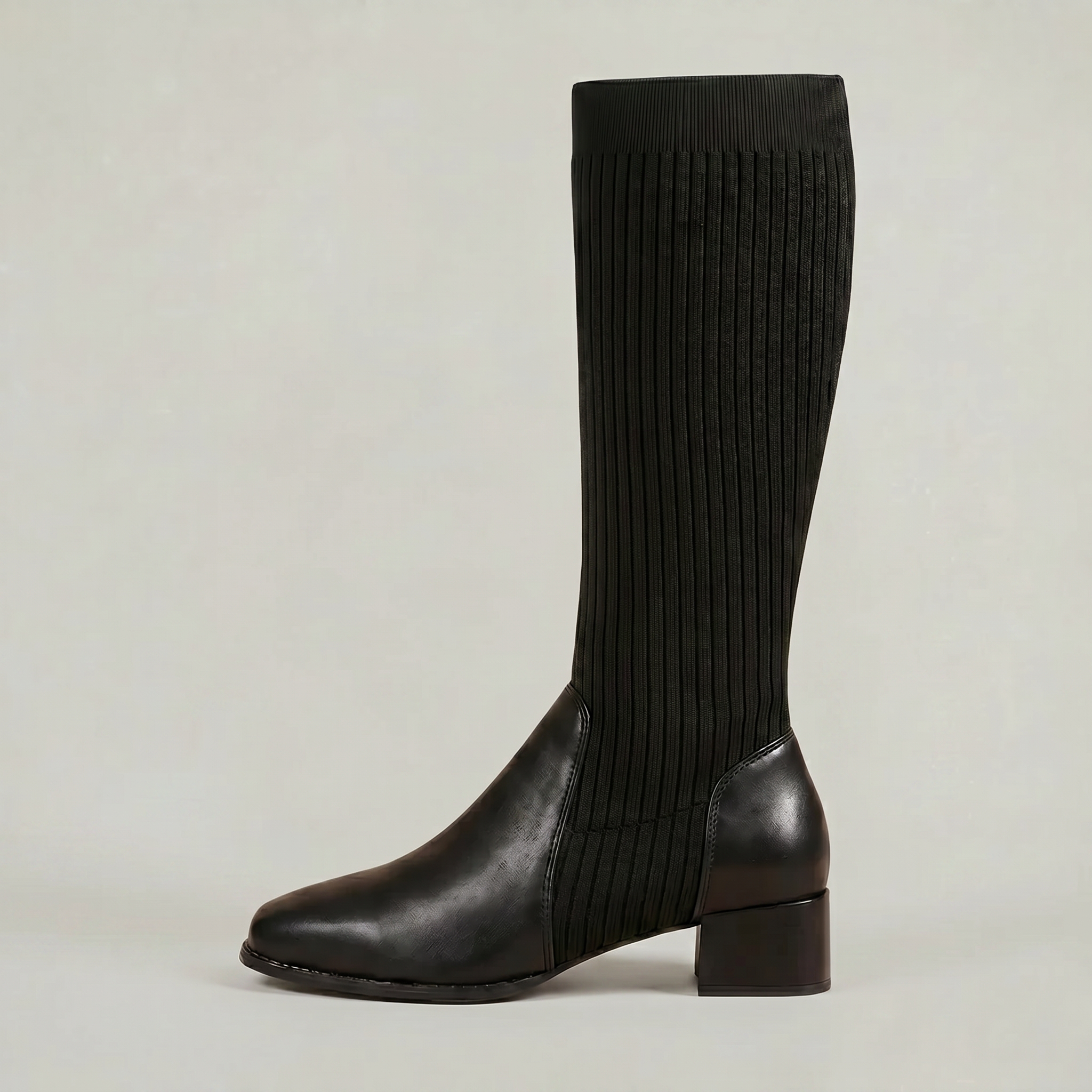 Moncelia Vilma Ribbed Knit Block Heel Knee-High Boots