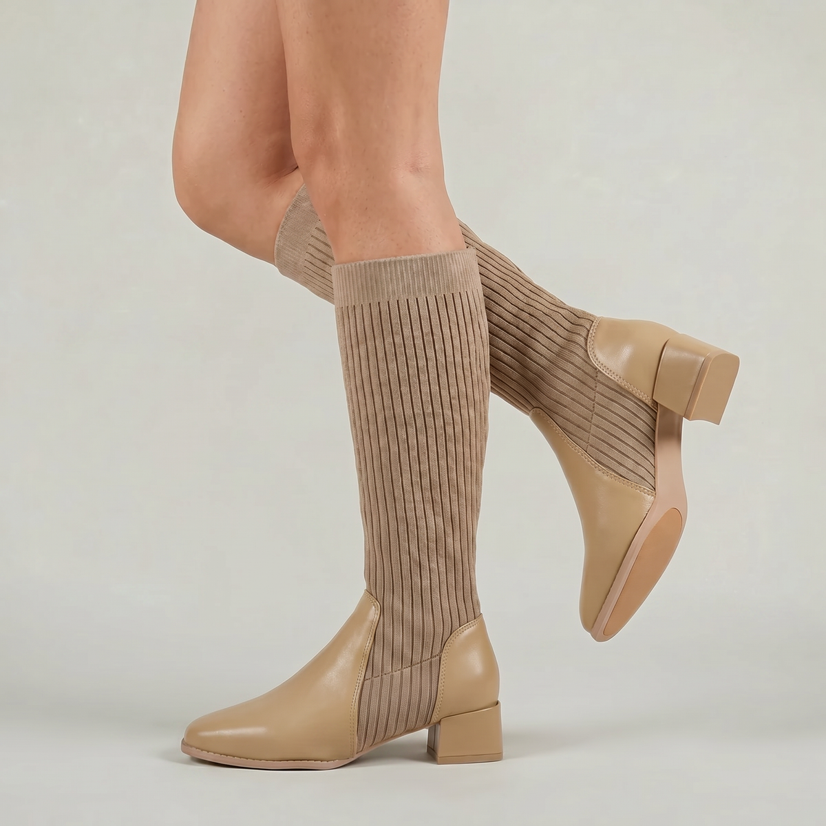 Moncelia Vilma Ribbed Knit Block Heel Knee-High Boots