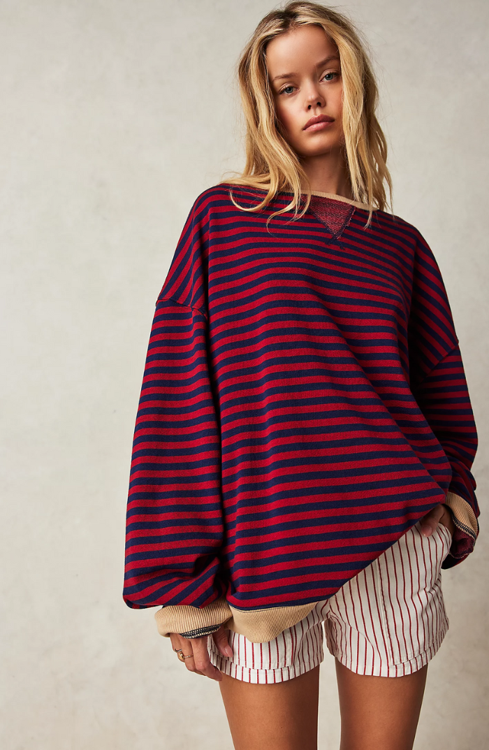 Moncelia Flore Striped Oversized Crewneck Sweater