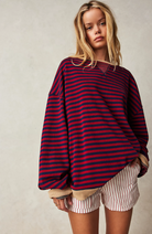Moncelia Flore Striped Oversized Crewneck Sweater