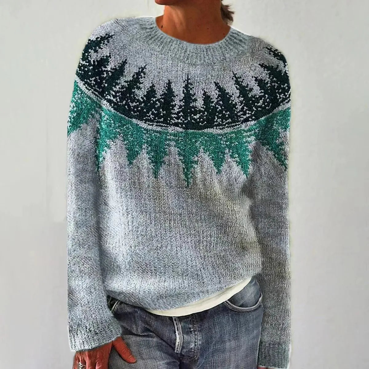 Moncelia Rosette Nordic Yoke Pullover Sweater