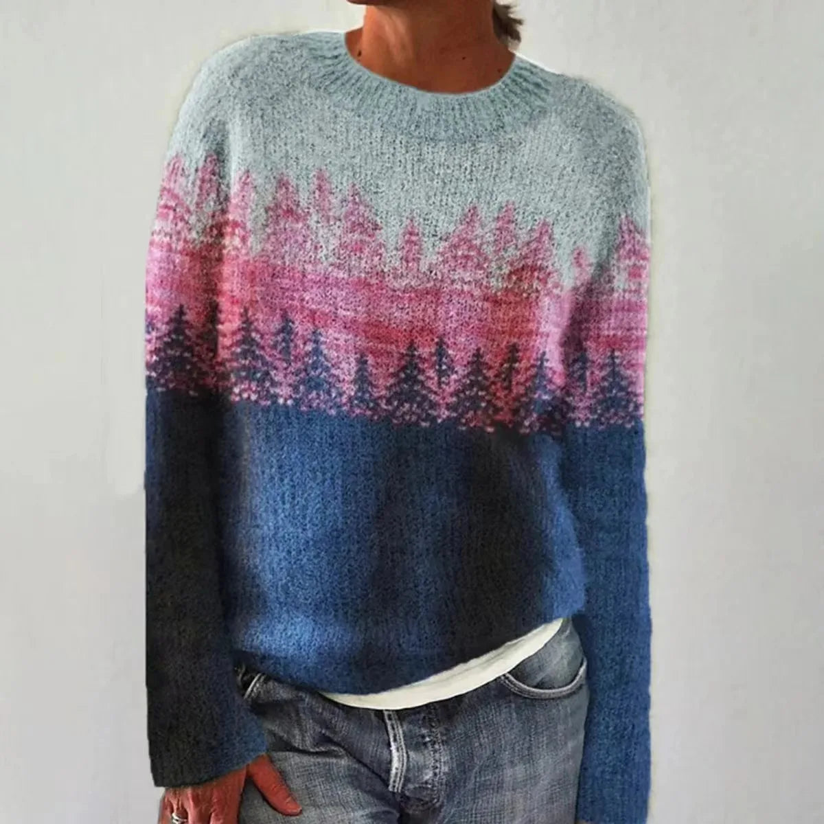Moncelia Rosette Nordic Yoke Pullover Sweater