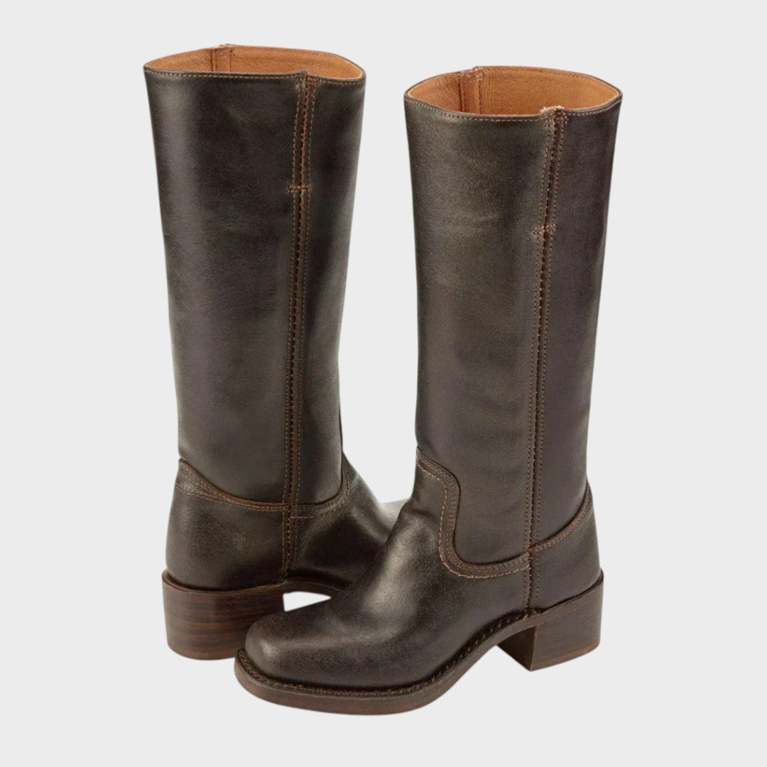 Moncelia Ulla Stacked-Heel Pull-On Knee-High Boots