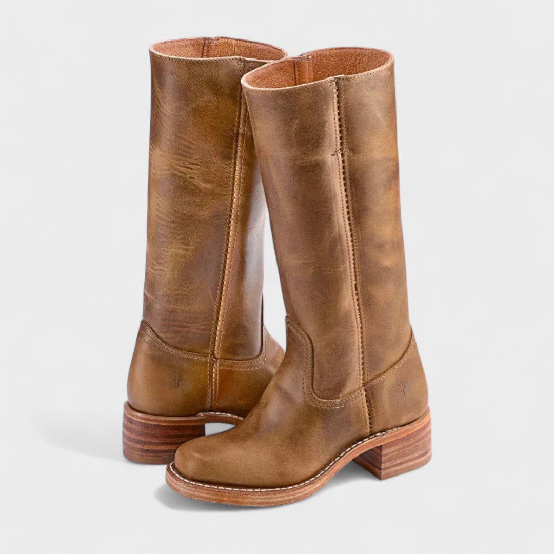 Moncelia Ulla Stacked-Heel Pull-On Knee-High Boots