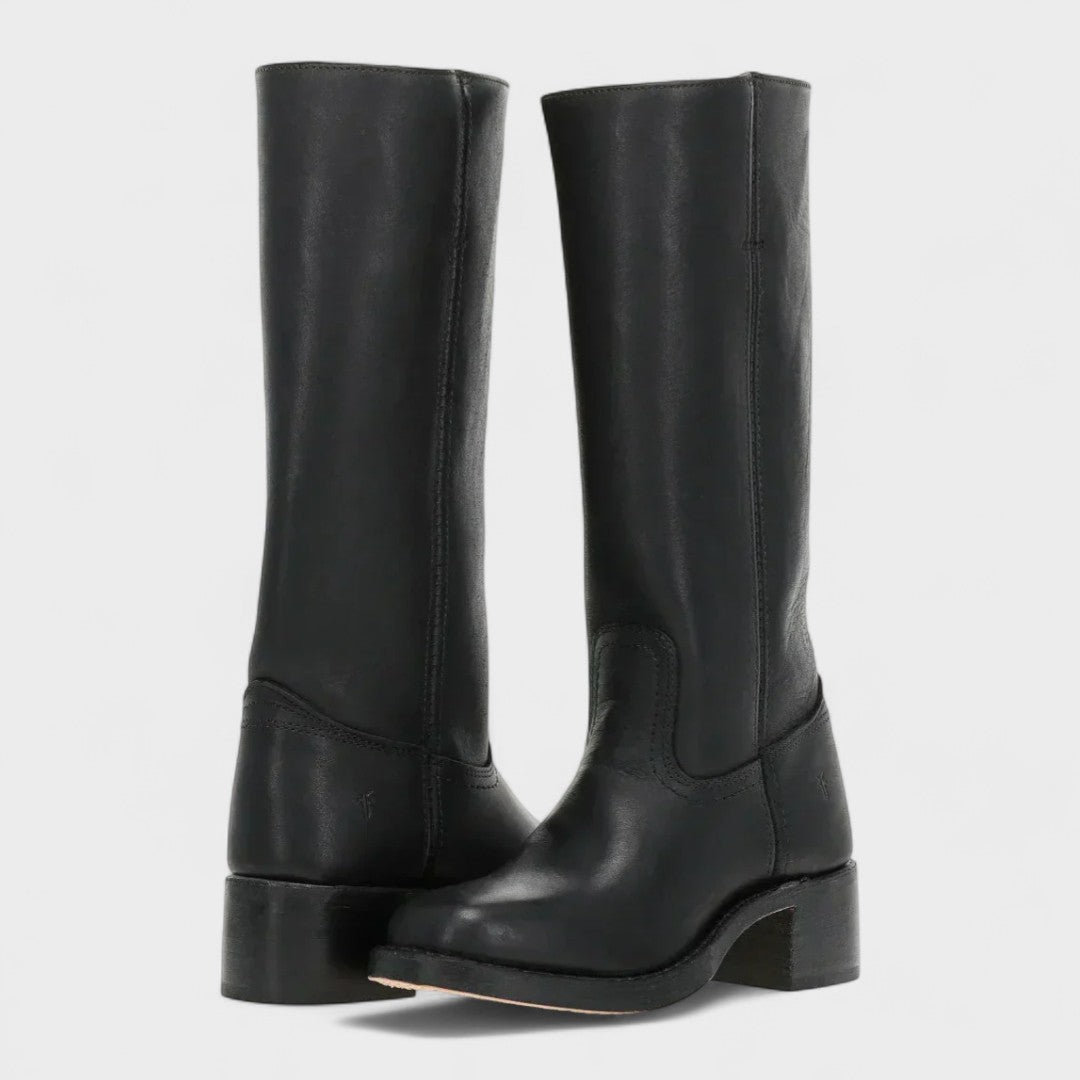 Moncelia Ulla Stacked-Heel Pull-On Knee-High Boots