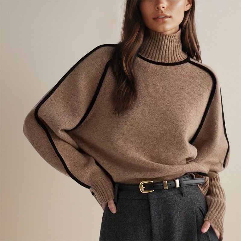 Moncelia Ornella Contrast Piping Turtleneck Sweater