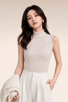 Moncelia Fulvia Ribbed Mock Neck Sleeveless Knit Top